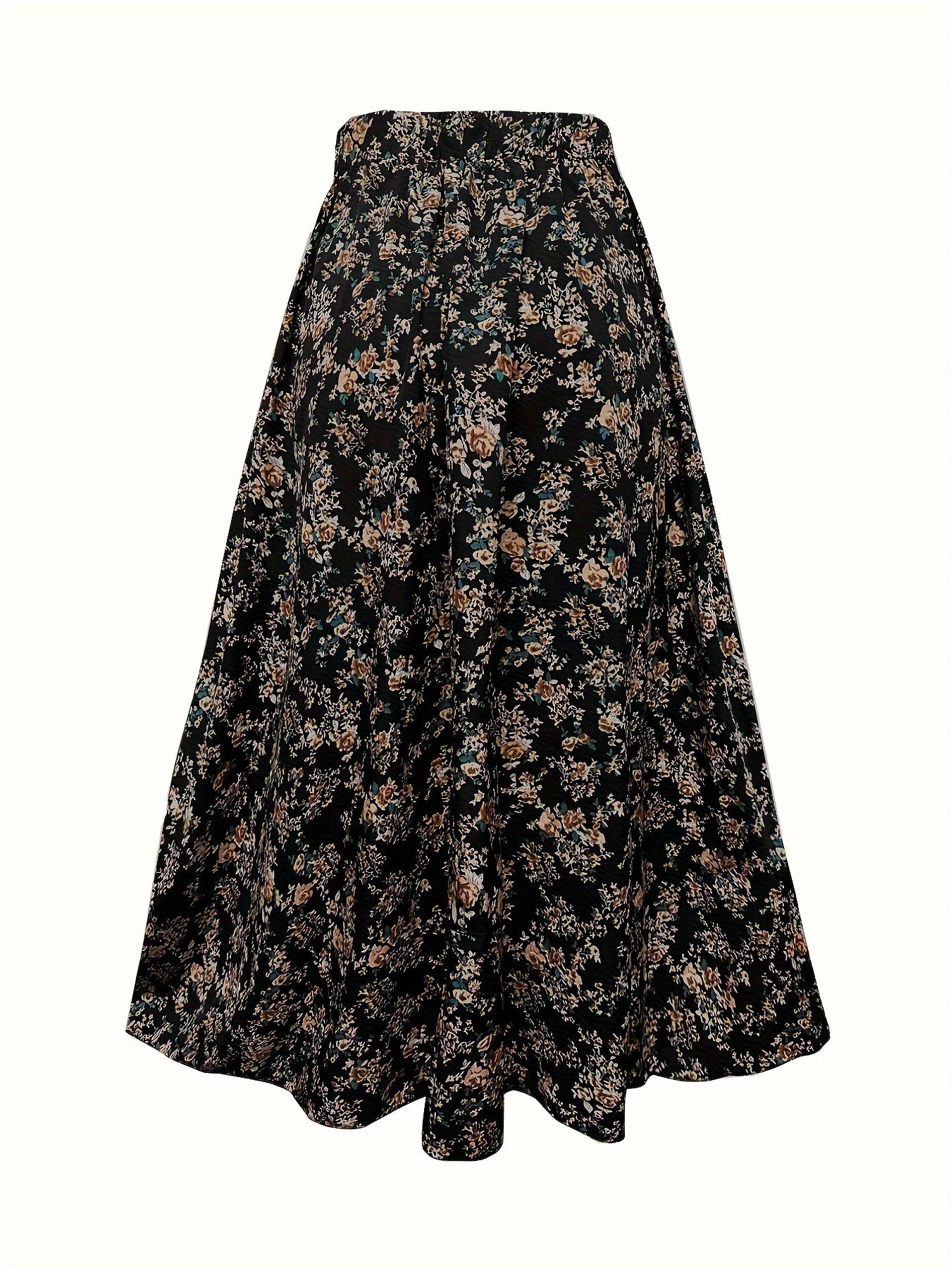 Bohemian style long skirt with small floral design and elastic waist.