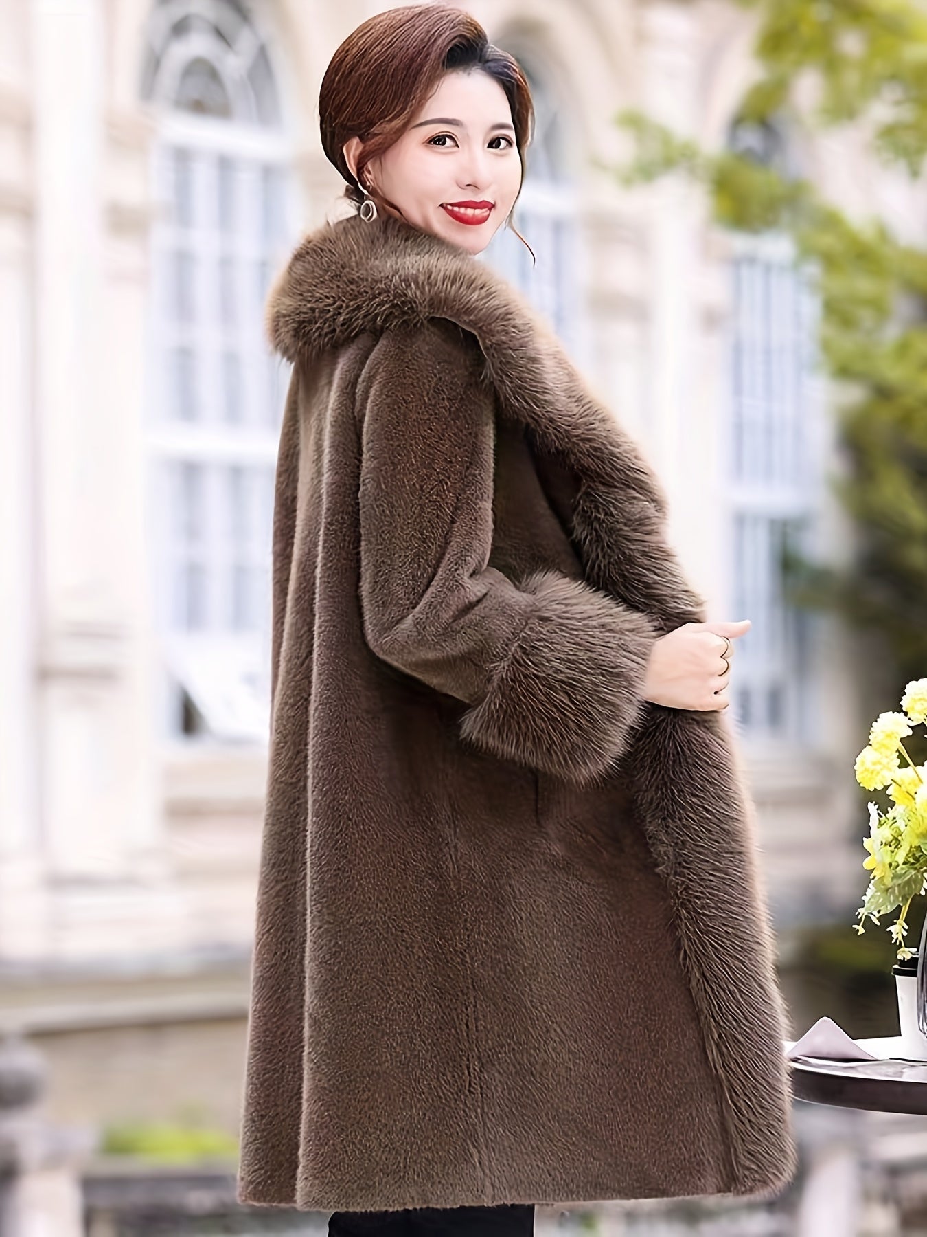 Plus Size Solid Faux Fur Coat, Elegant Outwear for Winter & Women's Plus Size Clothing