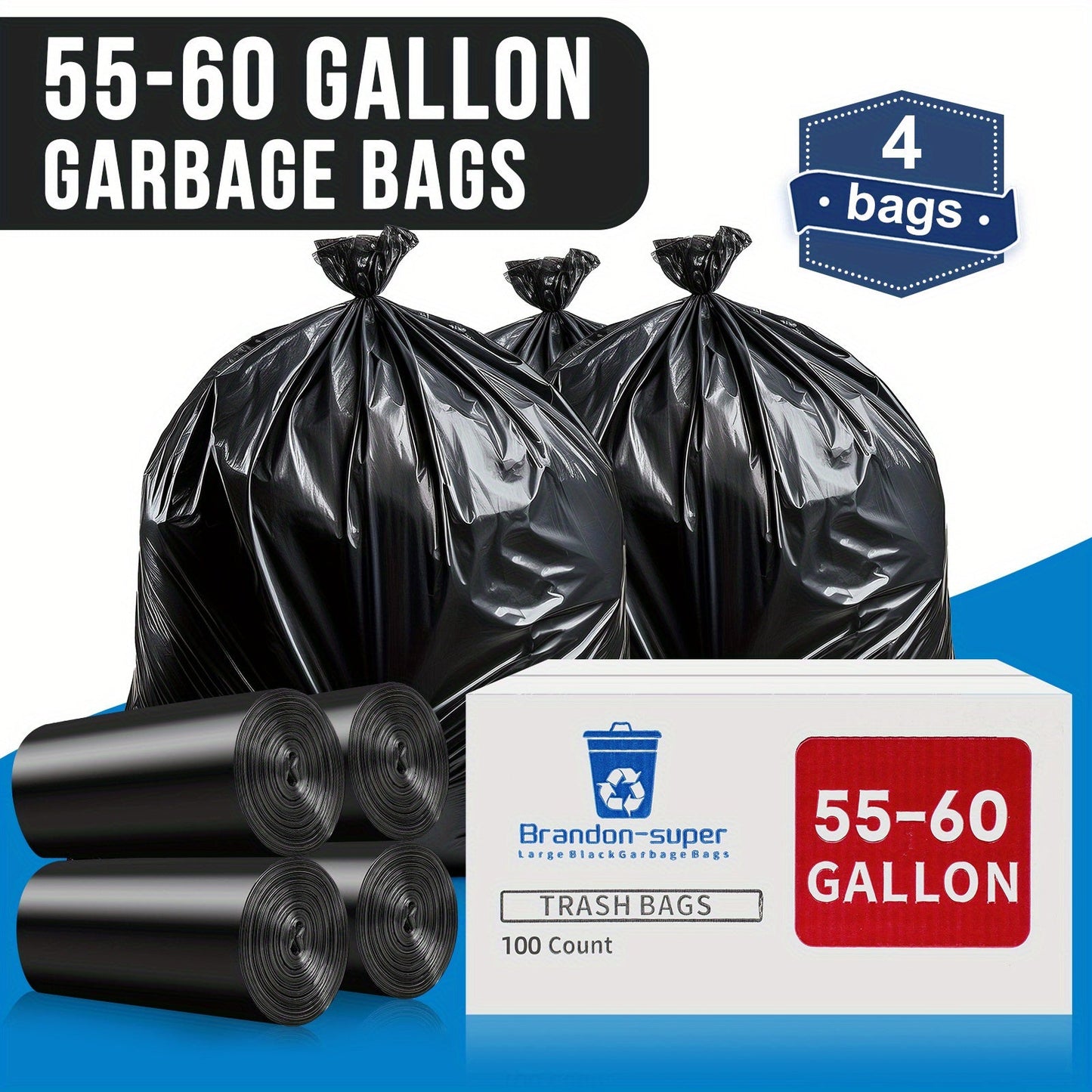 Heavy Duty Trash Bags, 208.2-227.12 Liters, Tear Resistant, High Quality, 50/100/150pcs Black Trash Bags, Perfect for Gardening, Outdoor Activities, Residential and Commercial Use, Camping