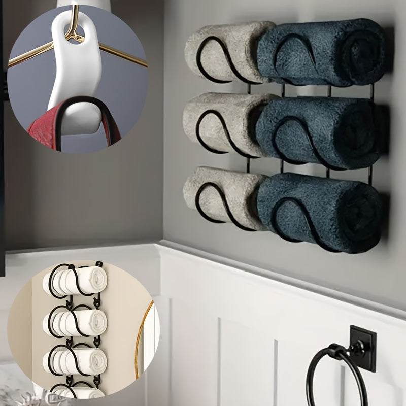 One Storage Rack with 4 Pieces, including 1pc Storage Rack, 3pcs Hook Connection Buckle, Towel Rack, Red Wine Rack, and Wall-mounted Clothes Rack. Can Be Stacked for a Multi-functional Iron Art Storage Solution.