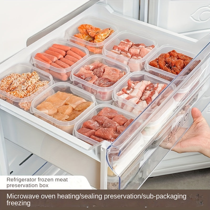 4 clear food storage boxes with locking lids, multifunction food containers for baking supplies, fruits, vegetables, and household organization in the refrigerator.