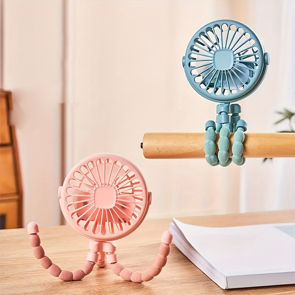 Portable Octopus Fan with Flexible Tripod - USB Rechargeable Handheld Electric Fan, Perfect for Stroller, Travel, and Outdoor Use. Made of Durable Plastic, Great Gift Idea for Friends, Holidays, or Birthdays.