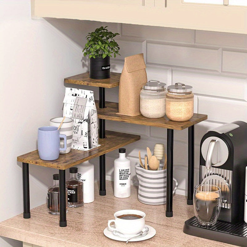 Maximize Space with our 3-Tier Wood Corner Shelf featuring a Black Metal Frame - Versatile Rotatable Storage for Kitchen, Bathroom & Green Plants, Ideal for Spices, Oils, Cookware, Cosmetics & More!