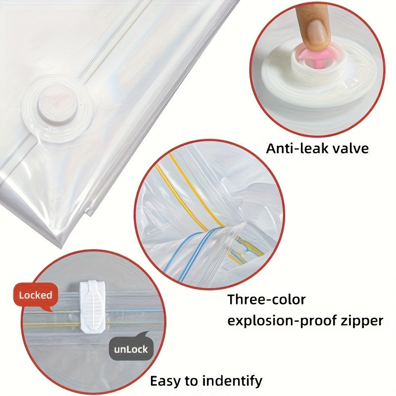 Set of 8 Vacuum Storage Bags that measure 39.88*59.94cm. These bags are compatible with all types of vacuum cleaners and can be used to store clothes and bedding, saving space and keeping them dustproof.