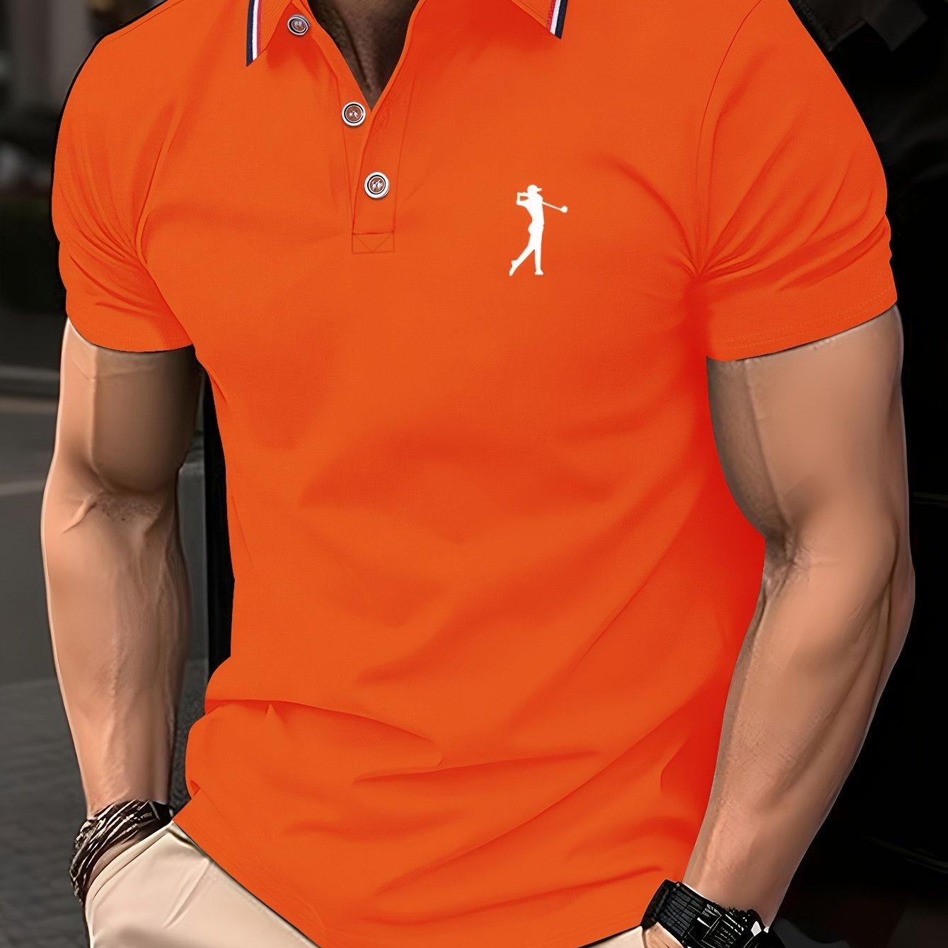 Men's Golf Print Polo Shirt for summer casual wear.