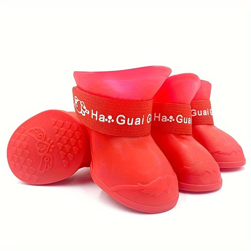 Waterproof Non-Slip Dog Rain Boots for Small to Medium Breeds with Soft Sole PVC Material and Adjustable Closure.