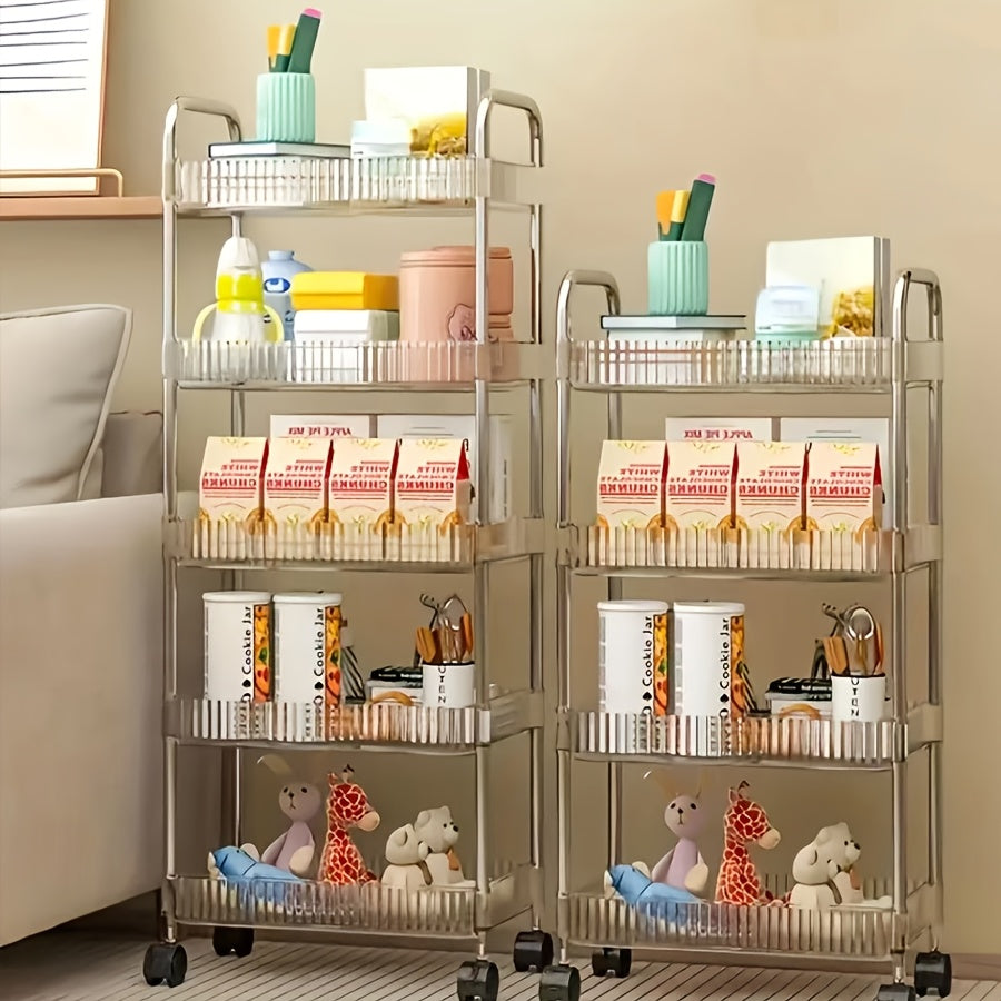 Rolling Storage Cart Made of Acrylic - Ideal for Organizing Kitchen, Bathroom & Pantry Items - Features 1pc 2/4-Tier Design with Wheels for Easy Mobility - Perfect for Storing Water Bottles, Milk, Snacks, and More - Durable and Clear Construction - No