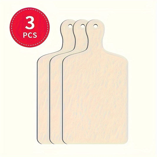 Three wooden DIY cutting board crafts, classic Christmas decorative hanging ornaments measuring 11.8x21cm, rustic wood plaques for painting measuring 4.64x8.26 inches, and wood coasters for dining.