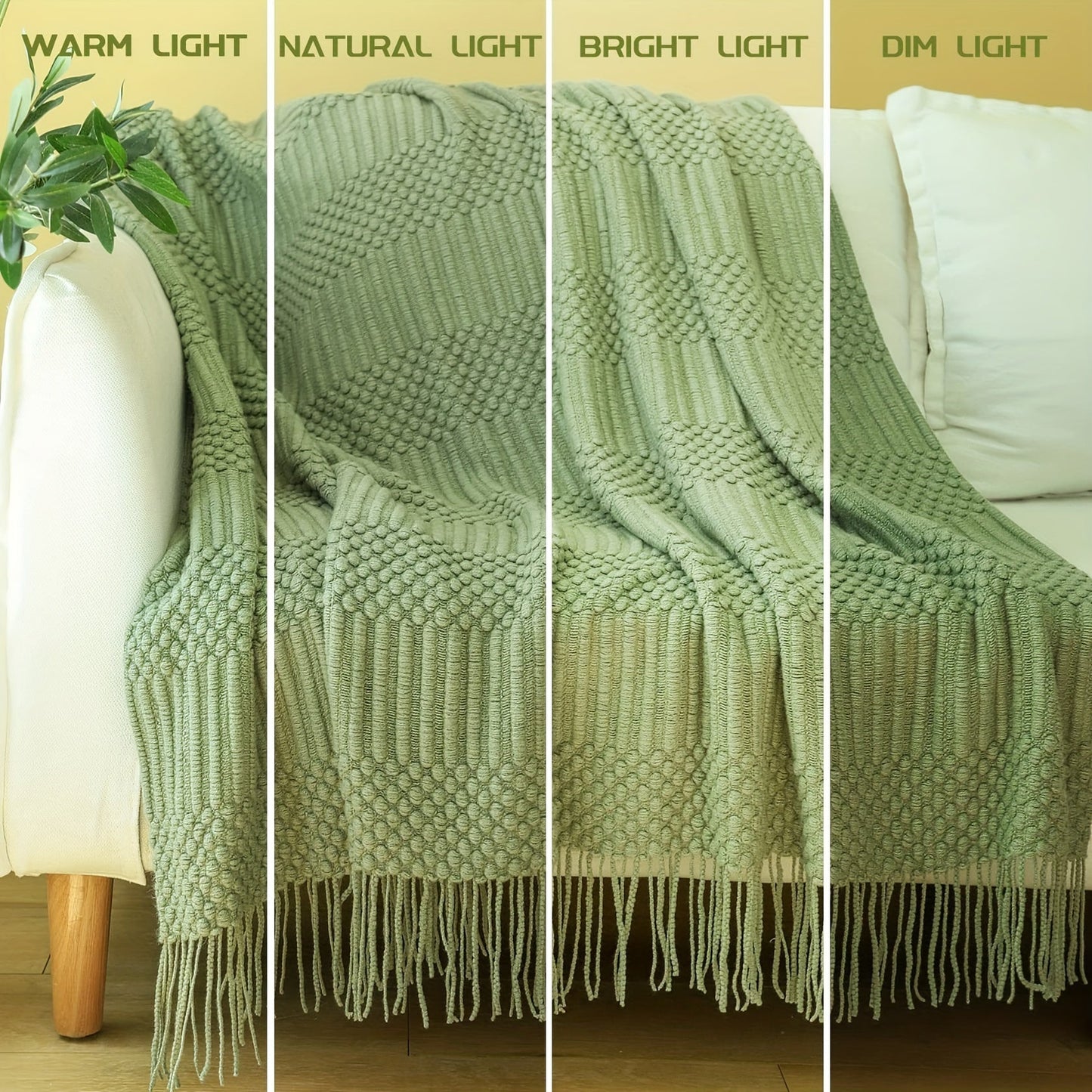 Stay cozy with our Soft Textured Throw Blanket - Stain-Resistant and Versatile for Couch, Bed, Office, and Travel - Easy to Clean and Machine Washable - Green Tan, available in two sizes: 127cm x 152.4cm / 152.4cm x 80"