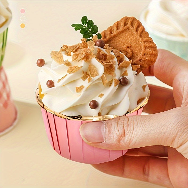 50 cupcakes made with rolled muffin cups, featuring beautifully curled paper cups and baked to perfection.