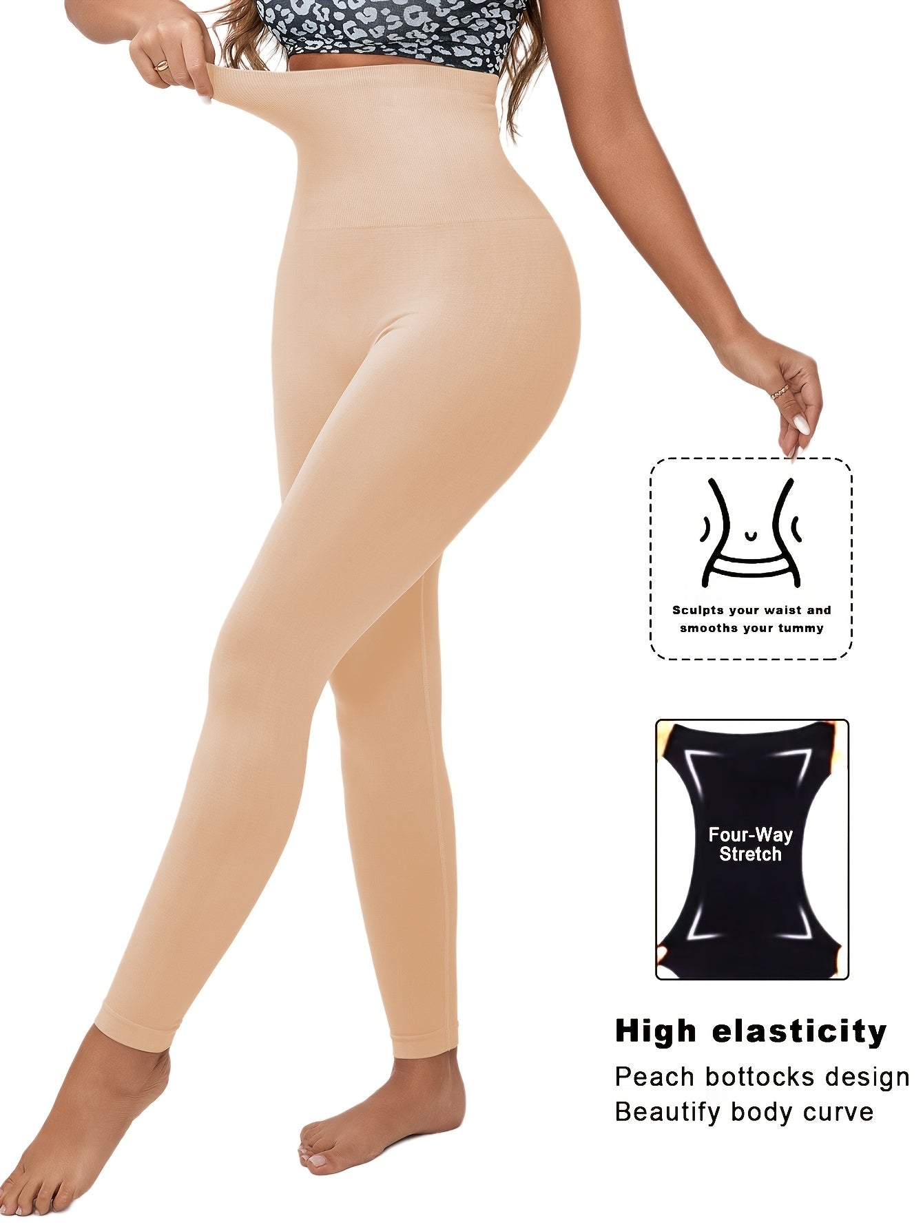 High-waist seamless leggings made of polyamide knit fabric, in solid color with high support, featuring anti-flab silicone strip for yoga and sports.