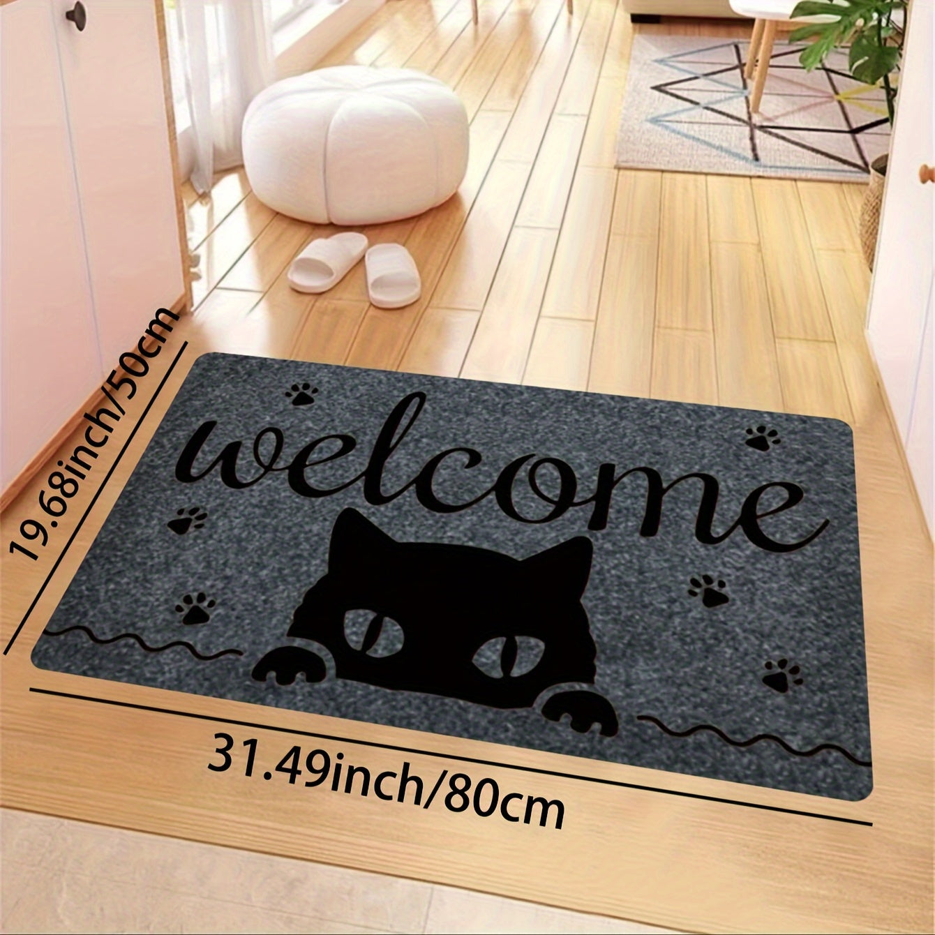 Creative Monogram Print Kitchen Mat featuring a Cute Kitten Paw Pattern, Anti-fatigue Bathroom Pad, Washable Area Rug, Perfect for Living Room Bedroom Entryway Home Decor. Great Indoors Room Supplies and Bedside Accessories. Ideal Spring Decor Gift.