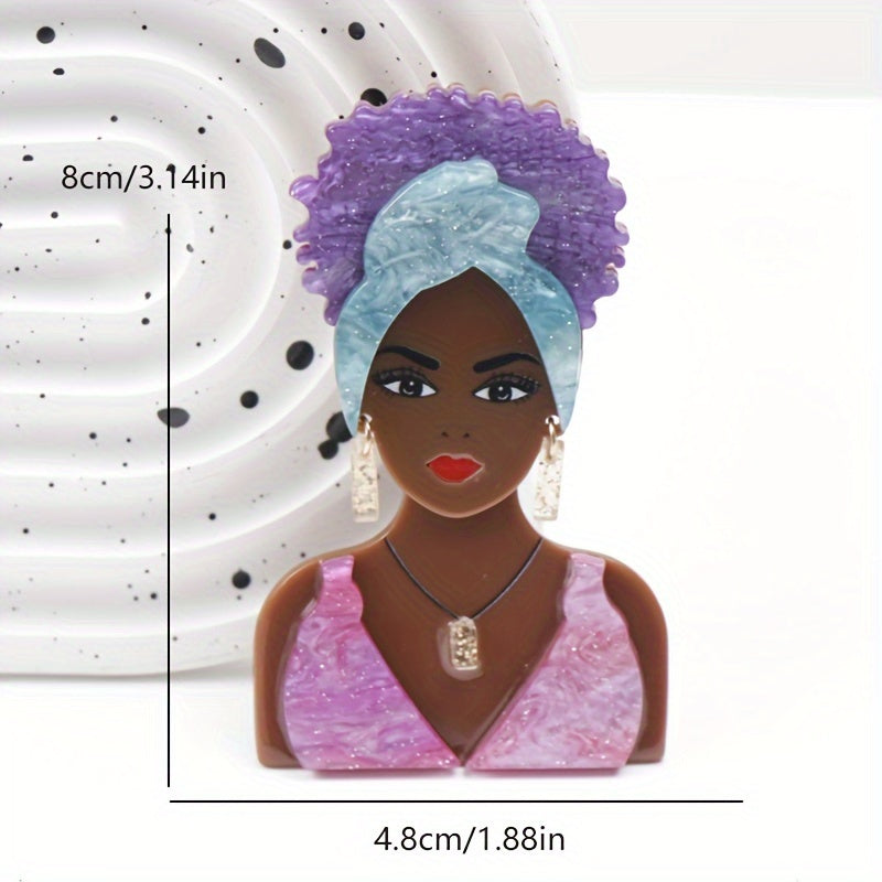 Vintage Gothic Style Acrylic Fashion Girl Brooch featuring a Black Skin Girl design, perfect as a unique Novelty Clothing Accessory for Women.