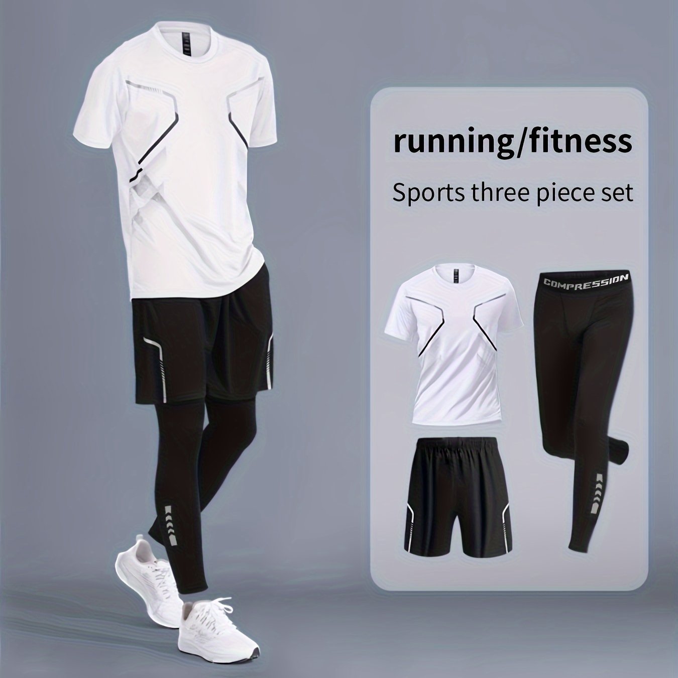 Men's 3-piece printed quick-drying sports set for basketball, fitness, running, and cycling.