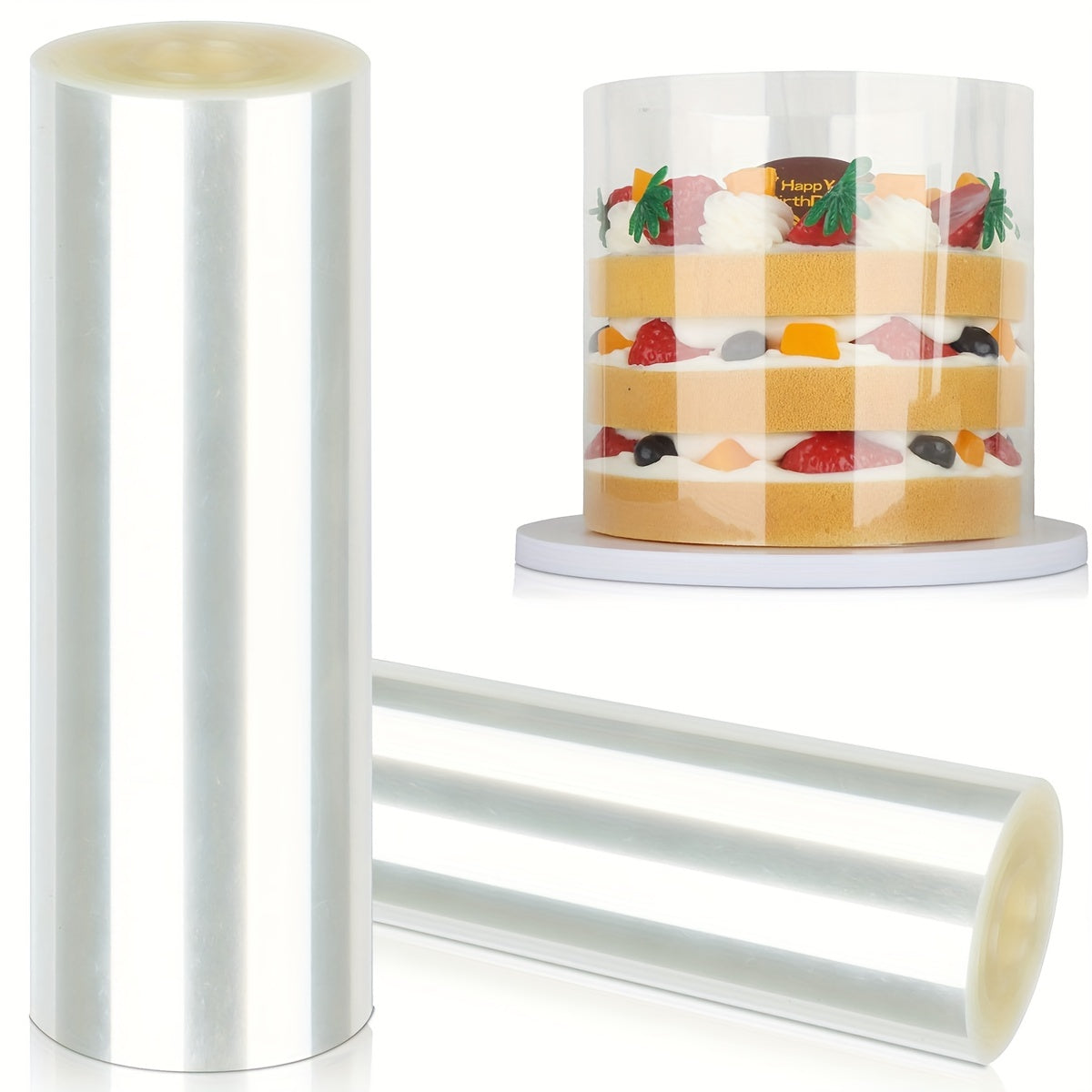 Cake tools for mousse, chocolate, and pastries: 10 meter roll of transparent cake collar film for creating cake surrounds. Multiple sizes available. Ideal for baking enthusiasts.