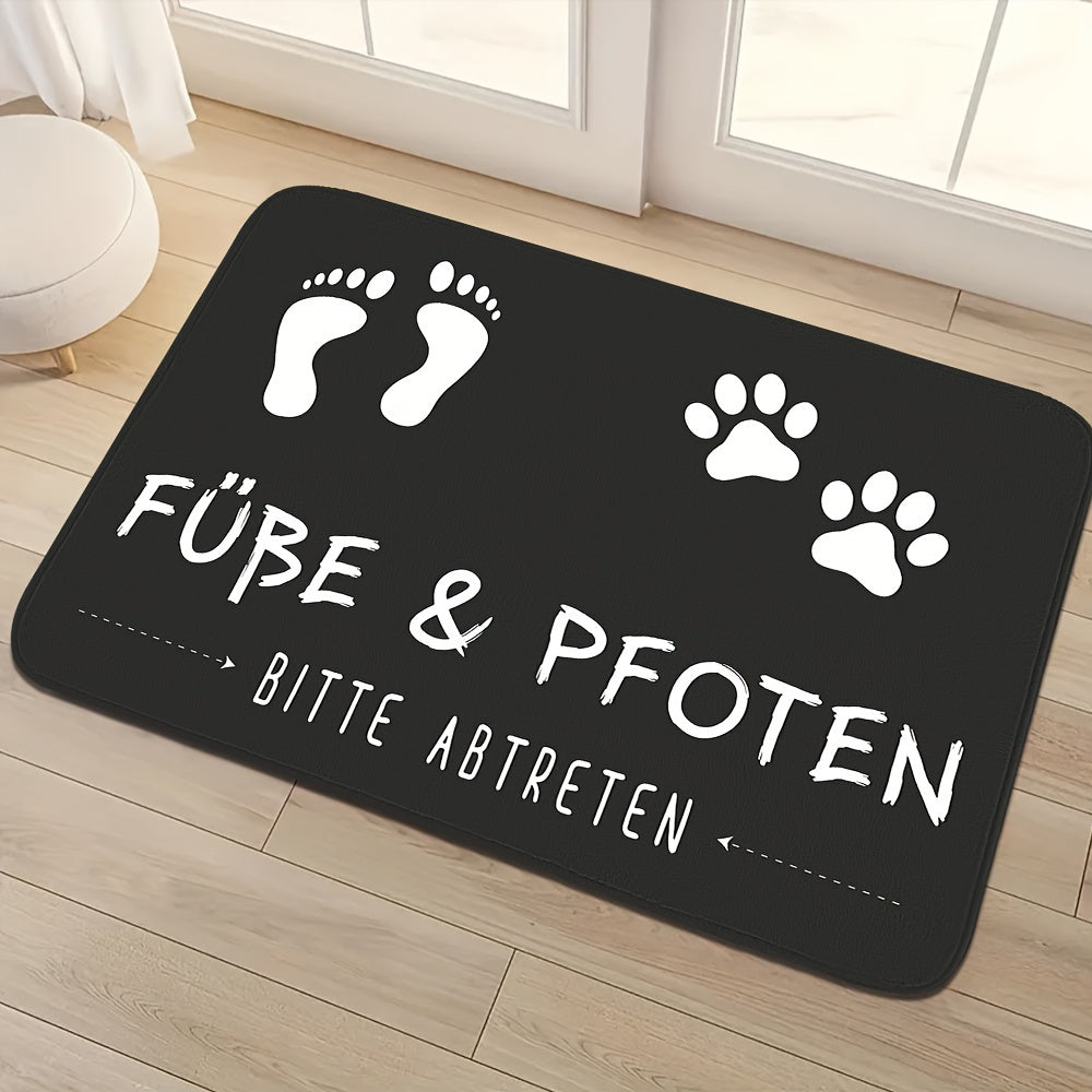 Chic Paw Print and Letter Design Doormat - Anti-Slip, Easy to Clean, Soft Flannel with Absorbent Sponge Bottom for Stylish Home Decor