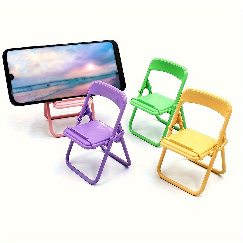 Folding Chair Phone Holder made of Plastic - Single Pack, Chair-shaped Tabletop Mini Jewelry Stand, Portable Display Rack with Rectangle Base, Perfect for Desk & Reading, No Electricity Required