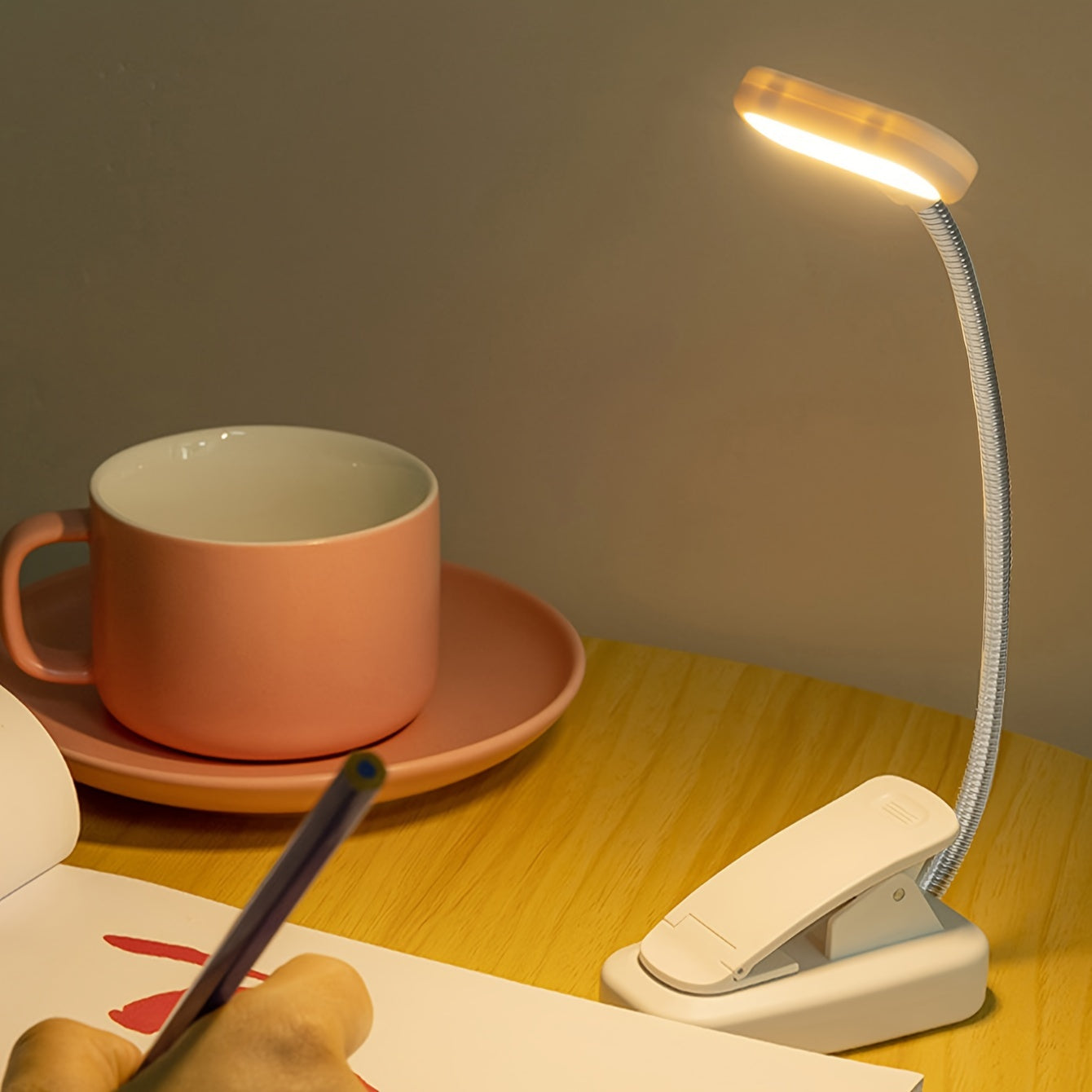 1 portable clip reading lamp with adjustable arm for night reading, desk or desktop use. Battery operated for reading at home.