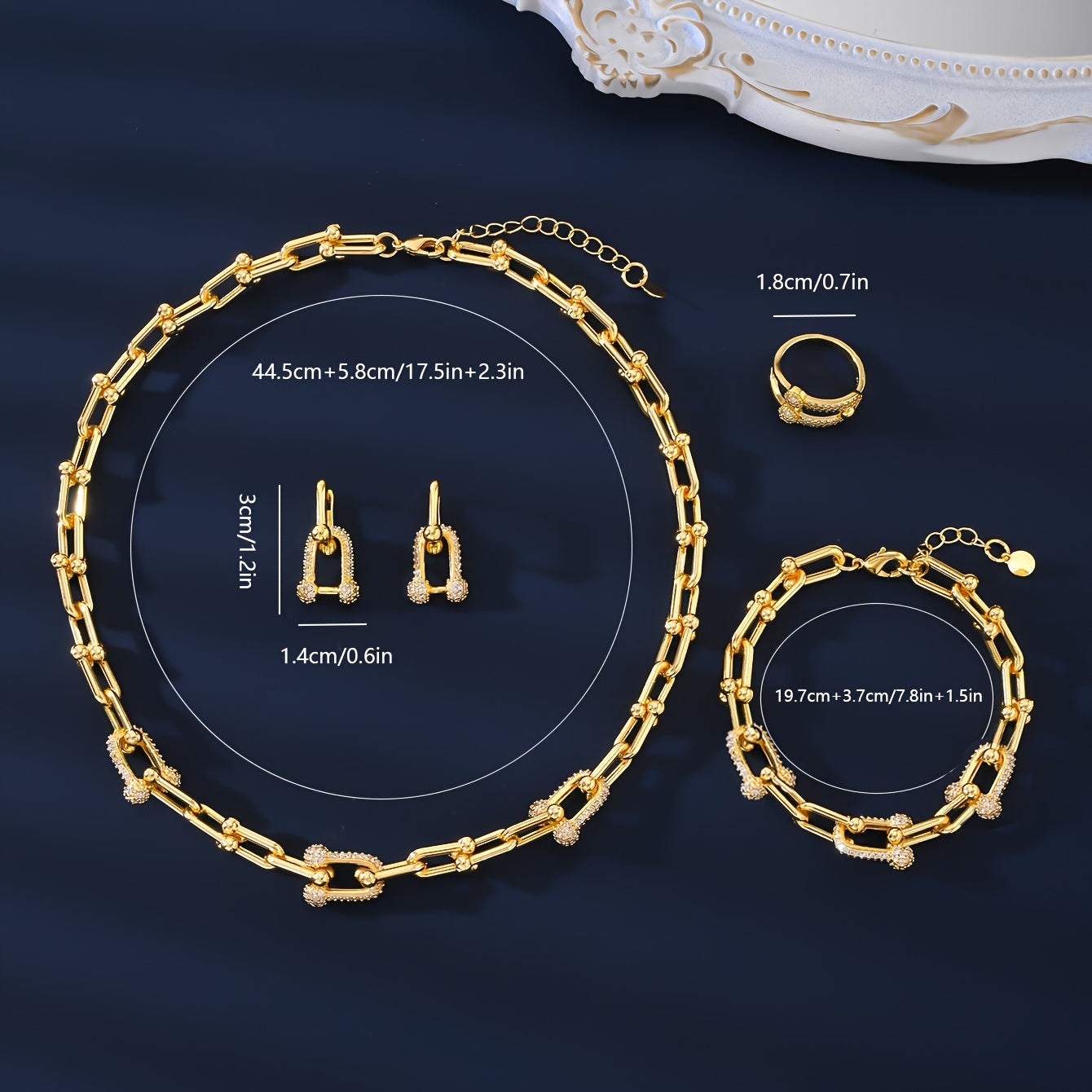 A set of four pieces of trendy European and American luxury zirconia jewelry, perfect for weddings, engagements, daily wear, holidays, social gatherings, and couple gifts. This elegant and durable set is hypoallergenic and ideal for summer.