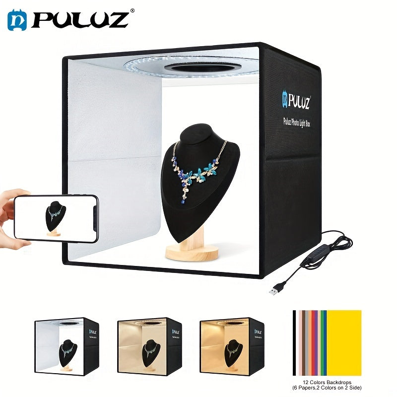 PULUZ 40cm Portable Ring Light Studio Box with 6 Color Backdrops, USB-Powered Photo Shooting Tent for Jewelry Display & Photography (Black), Light Box for Photo Shooting by PULUZ.