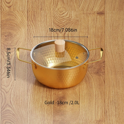 A stainless steel soup pot with two handles for home use, perfect for cooking instant noodles and boiling milk on a gas stove, in a shiny silver color.