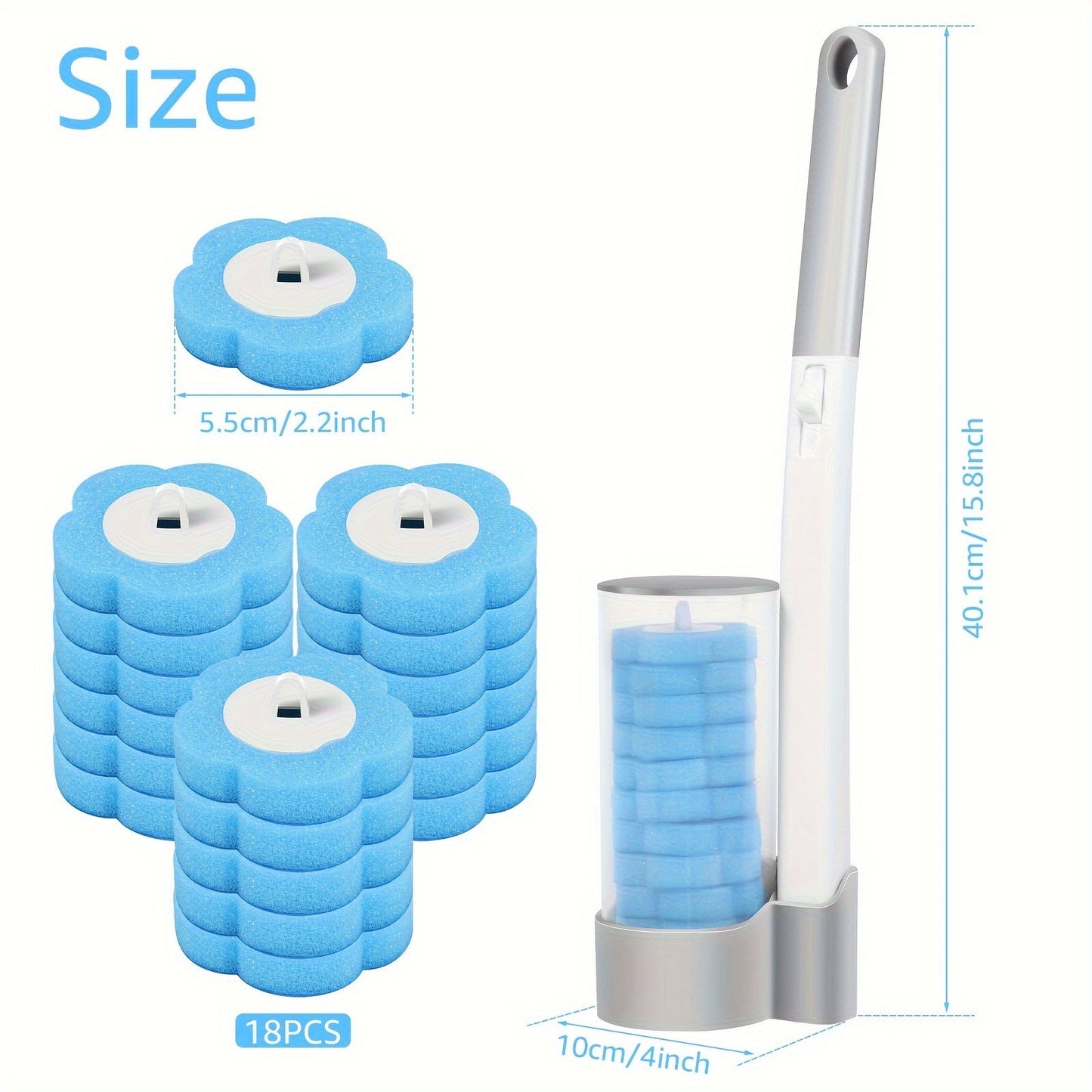 Non-Electric Disposable Toilet Brush Cleaning Kit with 18 Refills - Convenient Wall Mounted Toilet Bowl Cleaner with Adhesive Holder and Storage Caddy - Handle for Easy and Efficient Bathroom Cleaning