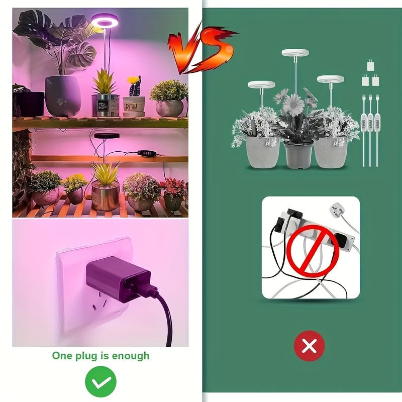 3 LED grow lights with stand, full spectrum, adjustable height, auto timer (2/4/8H), 4 brightness levels for small plants & home decor.