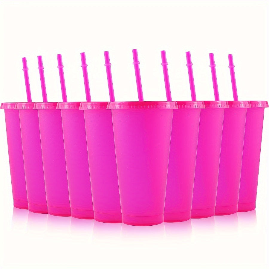 10 reusable 24oz tumblers with lids & straws, BPA-free, ideal for drinks at parties & gatherings.