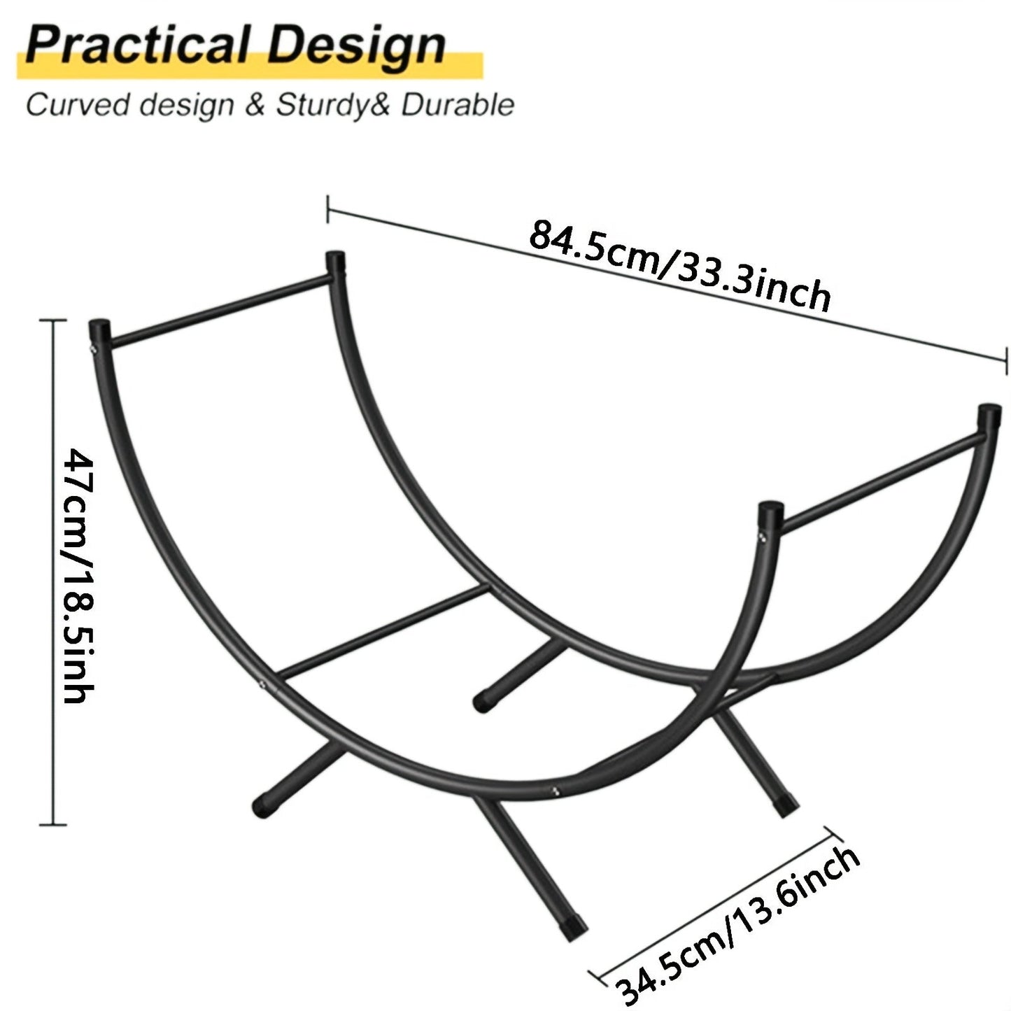 Металлическая полка для дров с изогнутым дизайном, водонепроницаемая и устойчивая к ржавчине подставка для дров для использования в помещении и на улице. Идеально подходит для организации зоны камина и хранения дров.