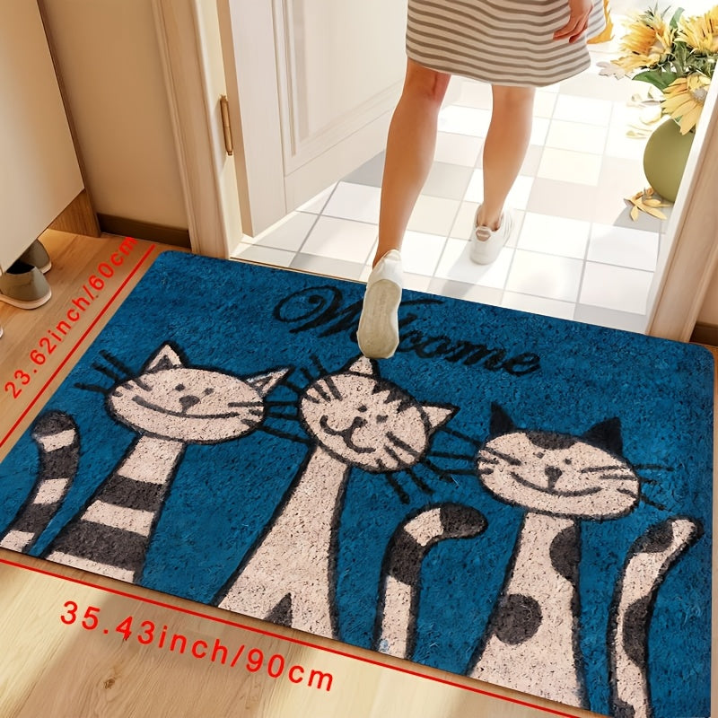 Welcome guests with the adorable Charming Cat Pattern Door Mat! This durable rug is dirt-resistant, absorbent, and machine washable, making it ideal for both indoor and outdoor use. Perfect for any room in the house - living room, bedroom, bathroom