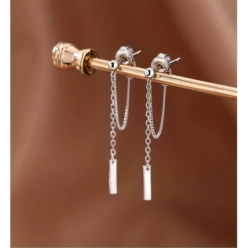 2.5g Unique Light Luxury Earrings with S925 Sterling Silver Chain, Pendant Tag, and Tassel Design