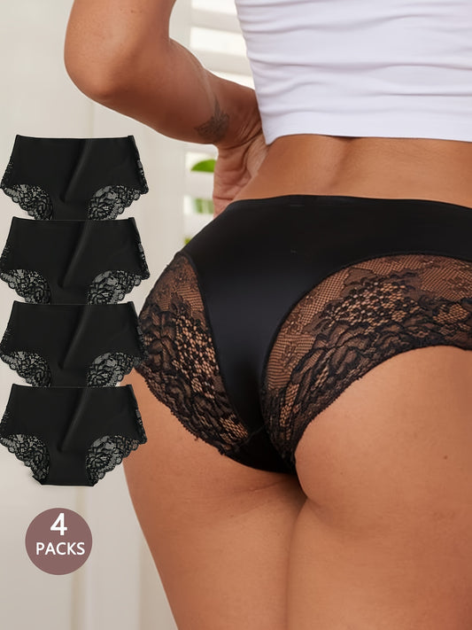 4 pairs of sexy and breathable lace seamless briefs for women, perfect as lingerie and underwear.