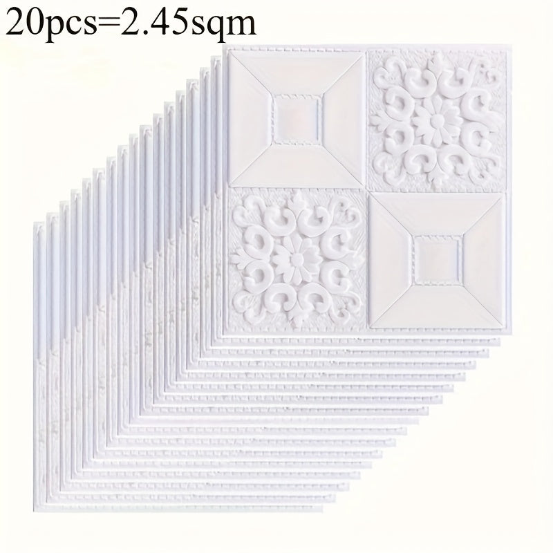 20pcs WONGIRL 3D Foam Wall Tile Stickers, Self-Adhesive & Waterproof, perfect for home decor in various rooms.