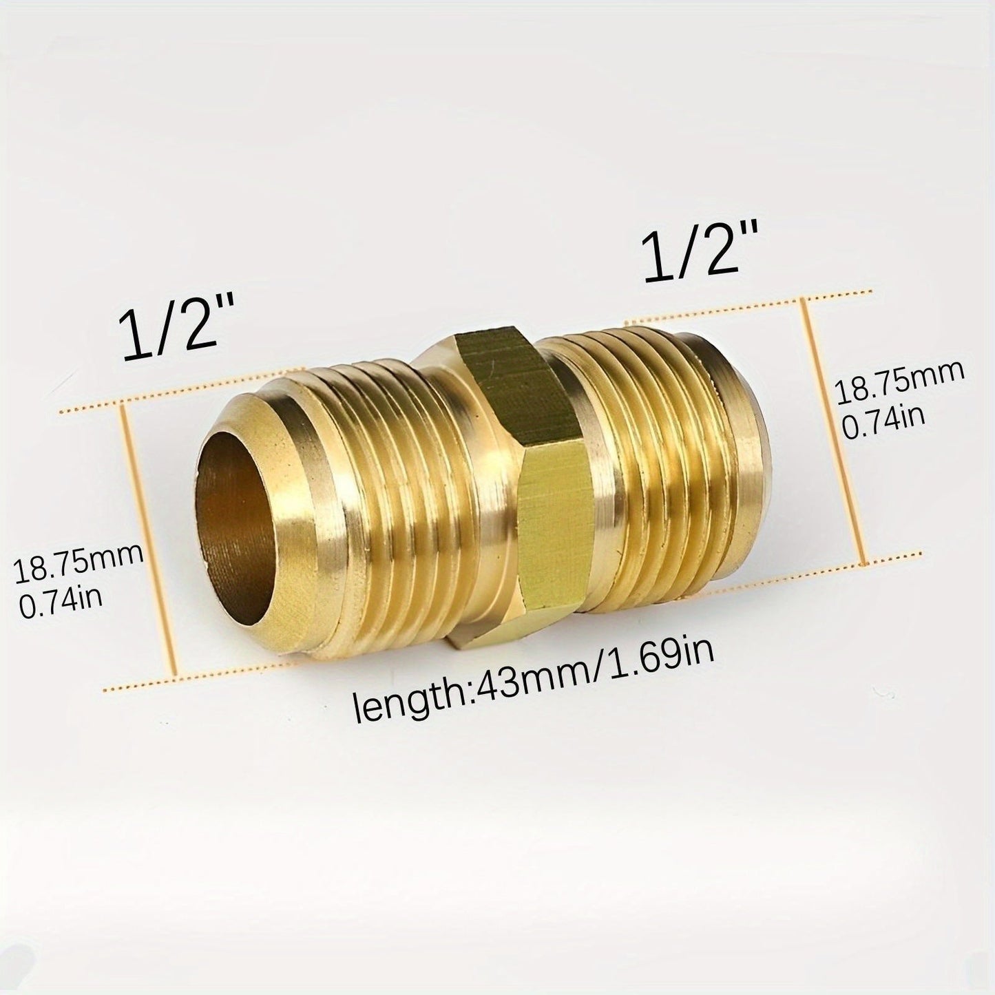 High-Quality Brass Air Conditioning Copper Tube Adapter - Female-Male Flare Thread Connector, Sizes Include 1/4", 3/8", 1/2", 5/8", 3/4" - Double-Headed Joint Ensures Leak-Proof AC Maintenance