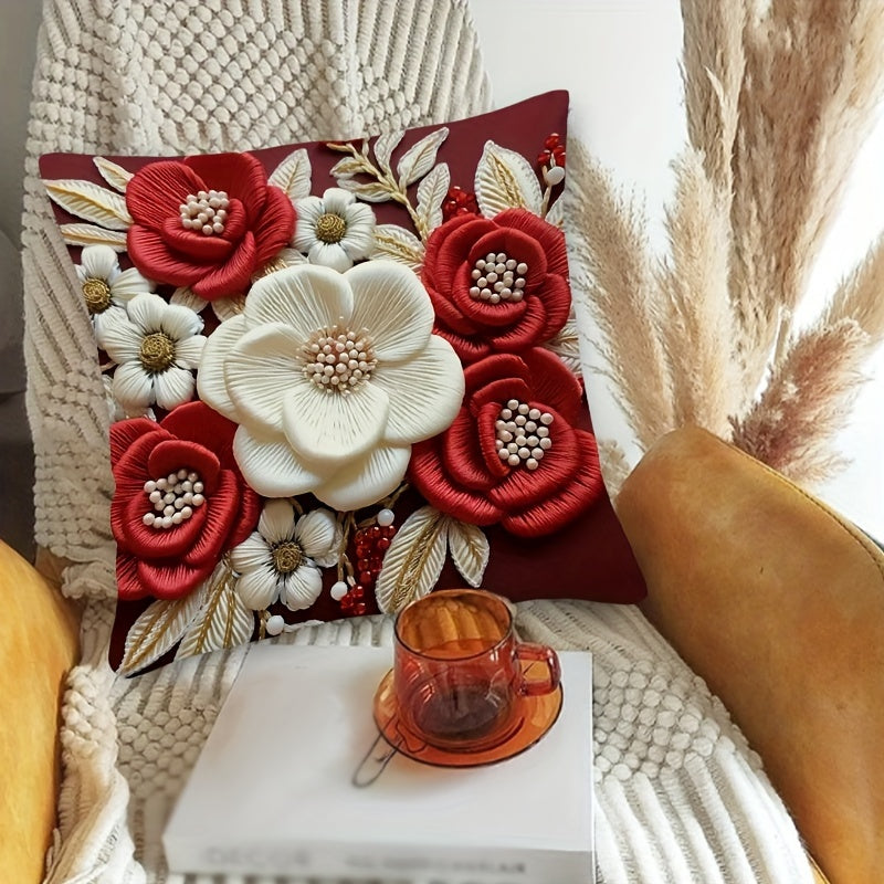 Lodge style floral throw pillow cover made of woven polyester with invisible zipper. Machine washable. Pillow insert not included.