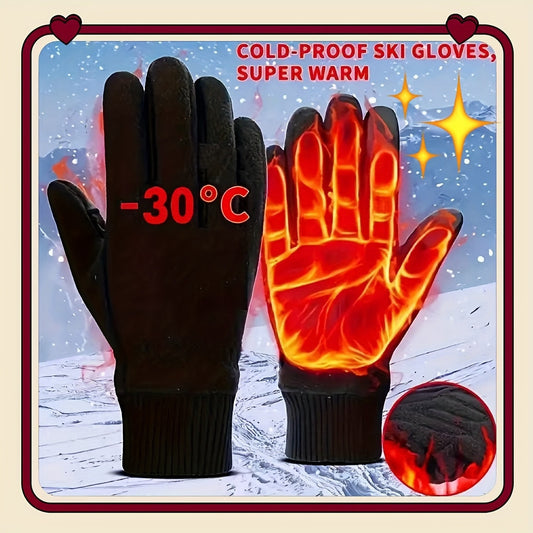 Winter gloves that are compatible with touchscreen devices, providing warmth, windproof protection, and anti-slip grip with plush lining for skiing and outdoor sports during the winter and autumn seasons.