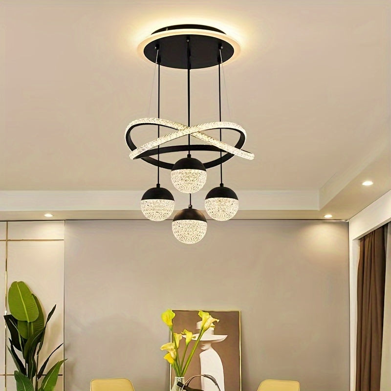 Modern LED Ceiling Light with 4 Acrylic Ball Pendants - Dimmable, Easy to Install for Various Decor Settings