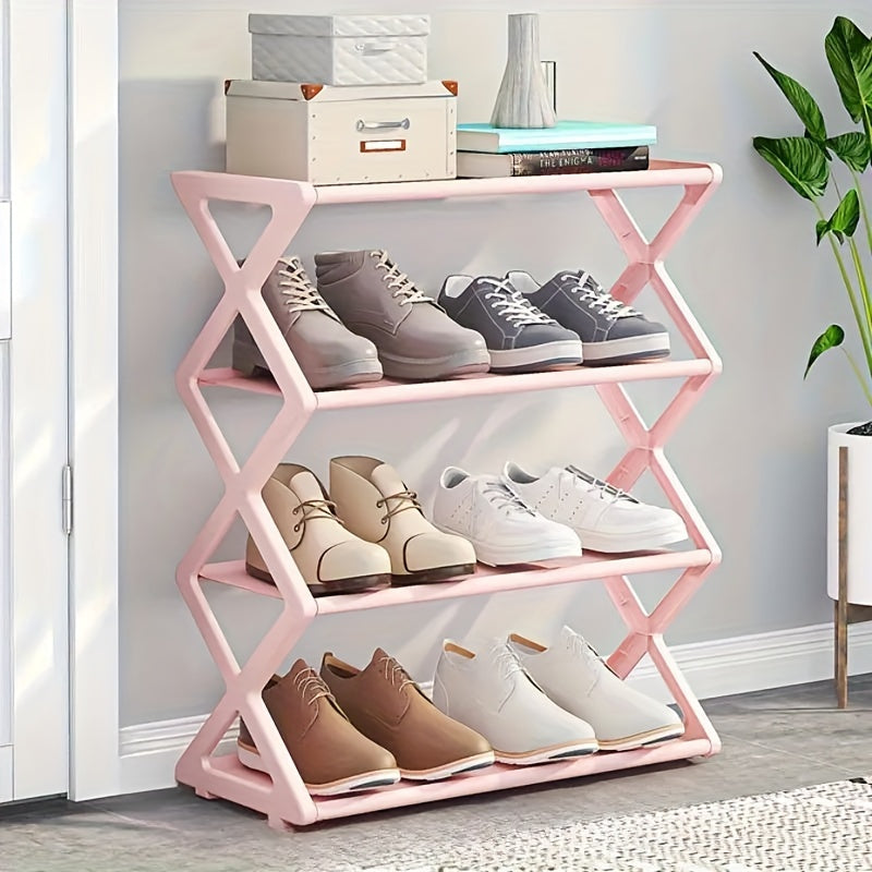 Black Metal Shoe Rack with X-Shaped Design - 4-Tier Shoe Organizer for Entryway and Living Room, Space-Saving and Dust-Proof, Ideal for Sneakers, Boots, and Other Footwear.