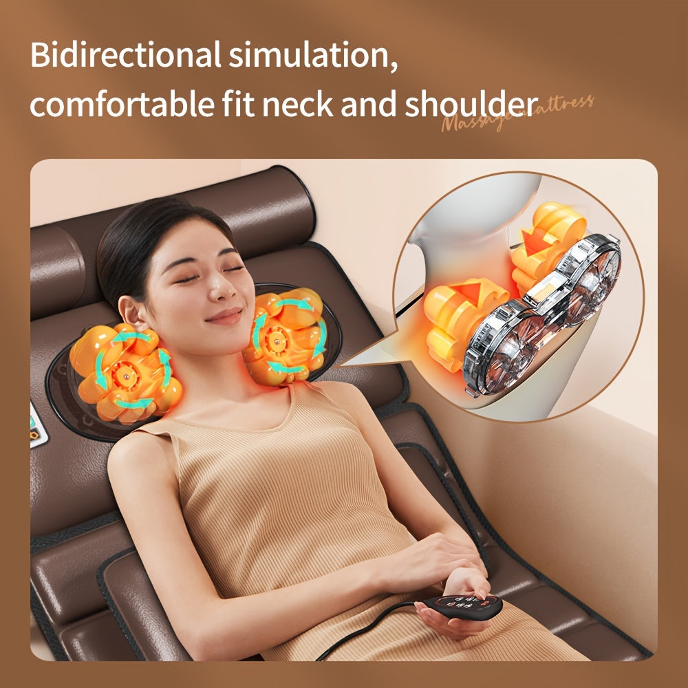 HOMEMASSA Full Body Massage Mat with 10 Vibrating Nodes, Adjustable Pillows, Infrared Heat. Ergonomic Design for Neck and Back Relaxation, Includes Storage Box.