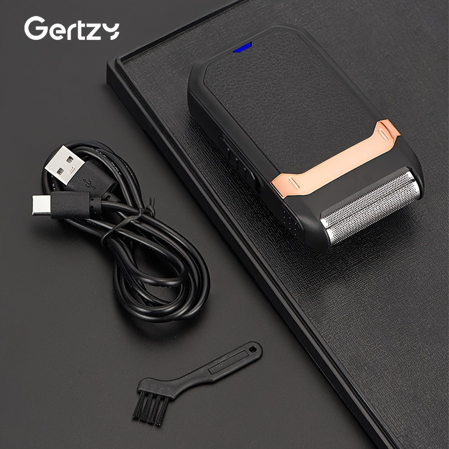 GERTZY Men’s USB Rechargeable Electric Foil Shaver with Stainless Steel Blade, 30-45 Minute Runtime, Black & Rose Golden Design - Ideal for Home or Salon Use, Mini Portable Shaver - Perfect