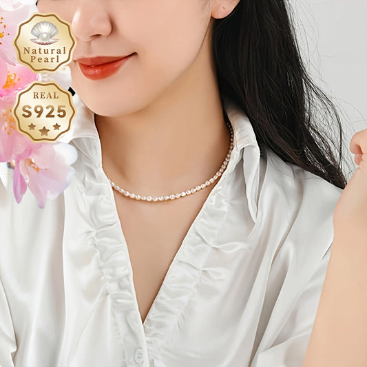 Beautiful Freshwater Pearl Necklace for Women, featuring 4-4.5mm Natural Baroque Pearls with S925 Silver, Ideal for Weddings and Special Events, June Birthstone - MUFAN, Brand Selection, Comes in a Gift Box with Growth Marks and Color Variations