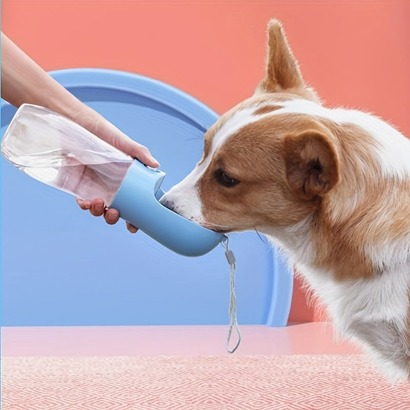 Portable dog water bottle with accompanying cup for easy feeding and drinking