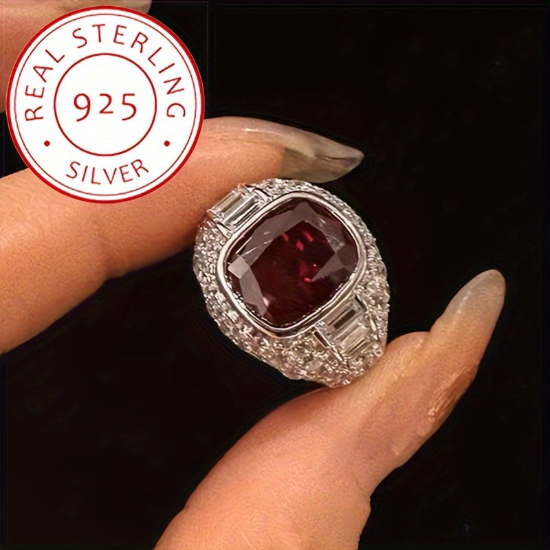 Stunning 925 Sterling Silver Engagement Ring featuring a Square Ruby - Ideal Valentine's Day Present, Birthstone for January, Synthetic Zirconia included.