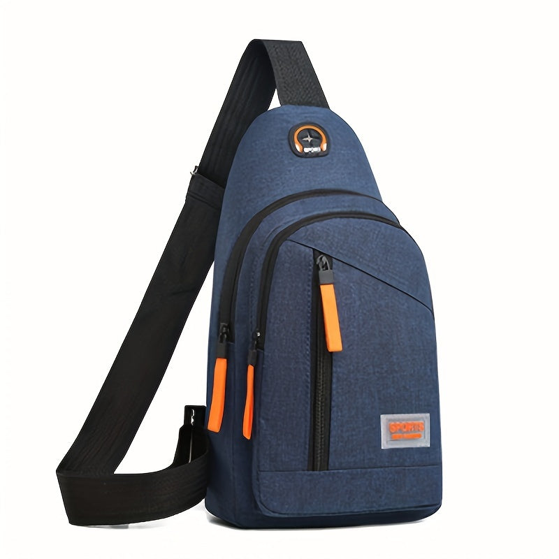 Men's slant shoulder bag with multiple zippered layers for sports and travel.