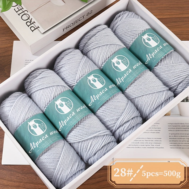 5-Pack Alpaca Wool Yarn, 500g Each, Multicolor Thick-Thin Yarn for Handmade Clothing - Various Styles