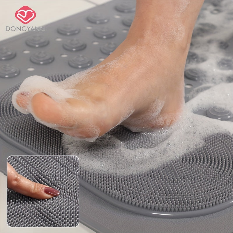 Keep your home bathroom safe and comfortable with the 1pc DONGYANG Anti-Slip Shower Stall Mat. This plush foot massage bath rug is made of PVC and non-woven material, featuring drain holes and suction cups for added security. The rectangular shape and