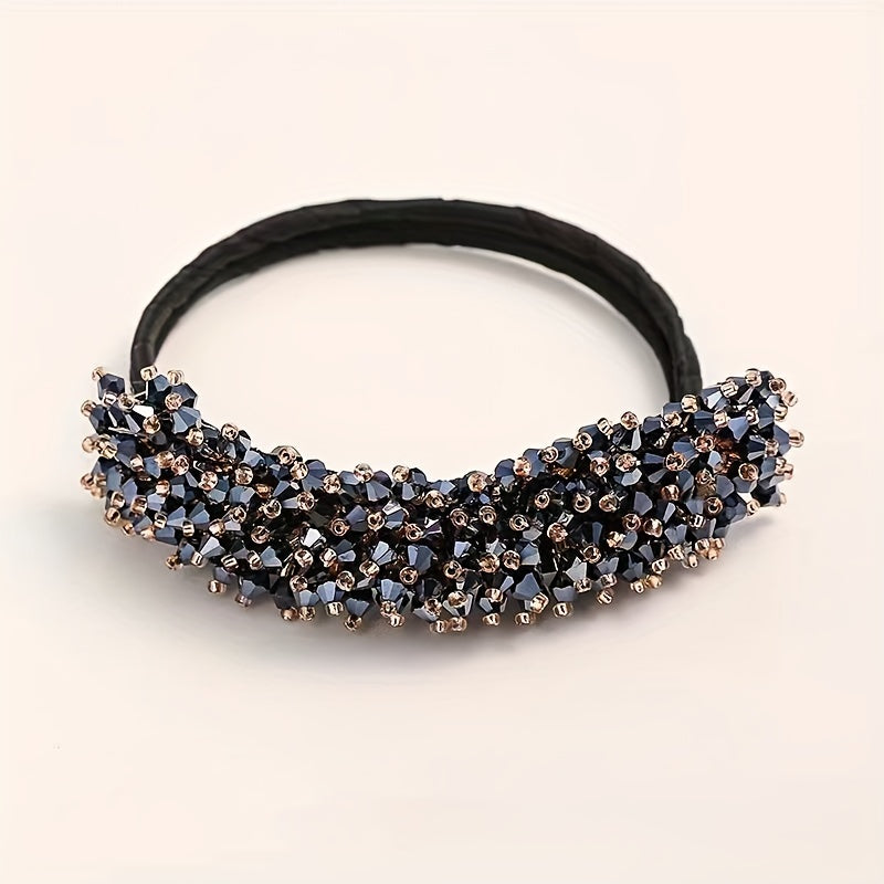 Elastic hair tie with sparkling crystal decorative hair loops for stylish women's hair accessories.