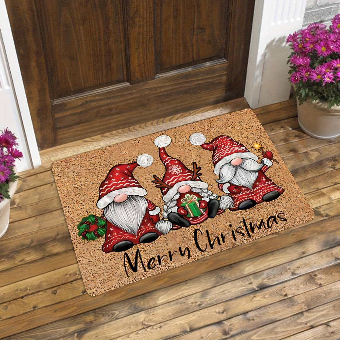 This Christmas Gnome Door Decoration Mat is perfect for keeping your home clean and festive. Made of durable polyester, it is dirt resistant and easy to clean. The mat is 1 centimeter thick and weighs 800 grams per square gram, making it ideal for both