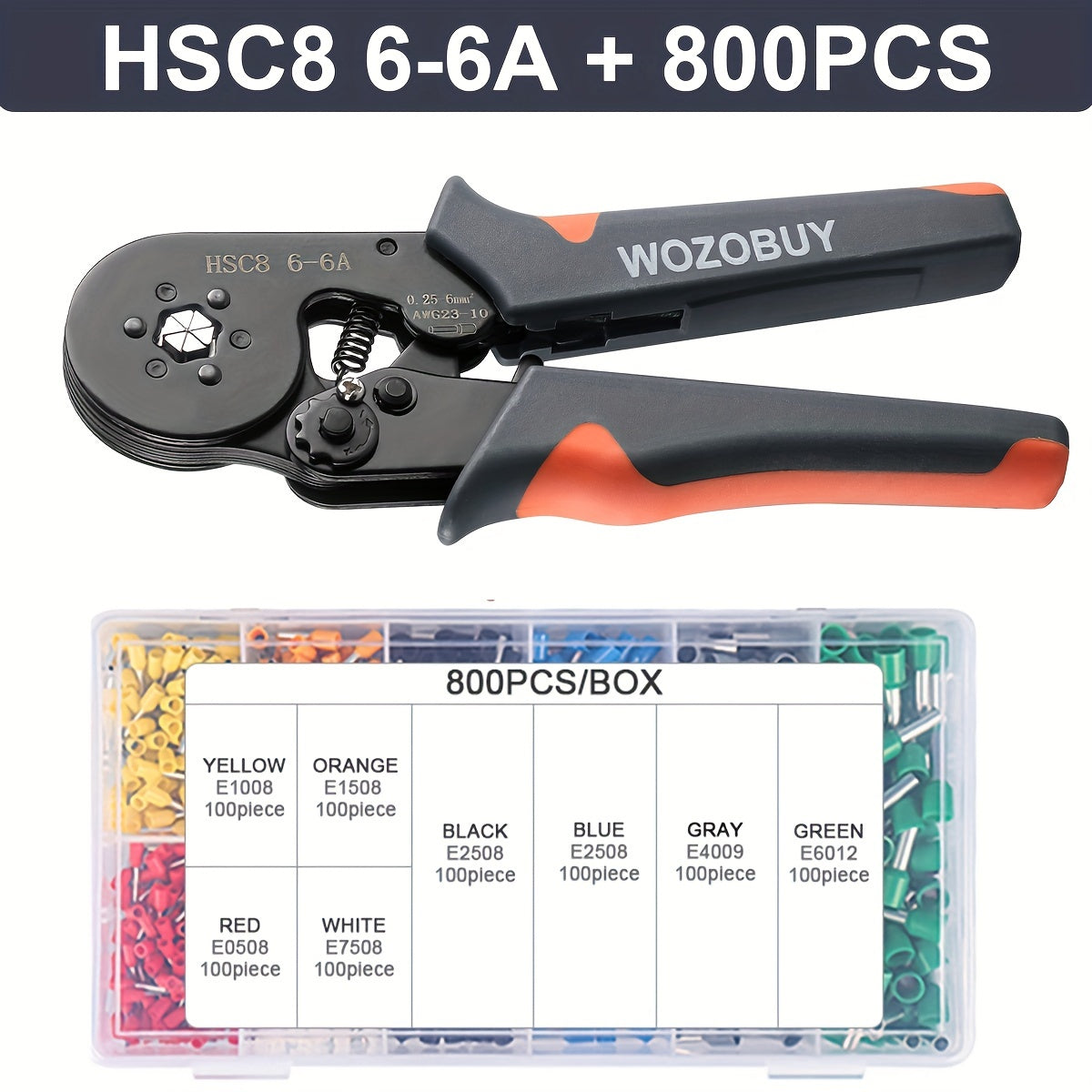 Crimping Tool Kit with HSC8 6-4A/6-6A Crimper Pliers and various wire connectors and terminals.