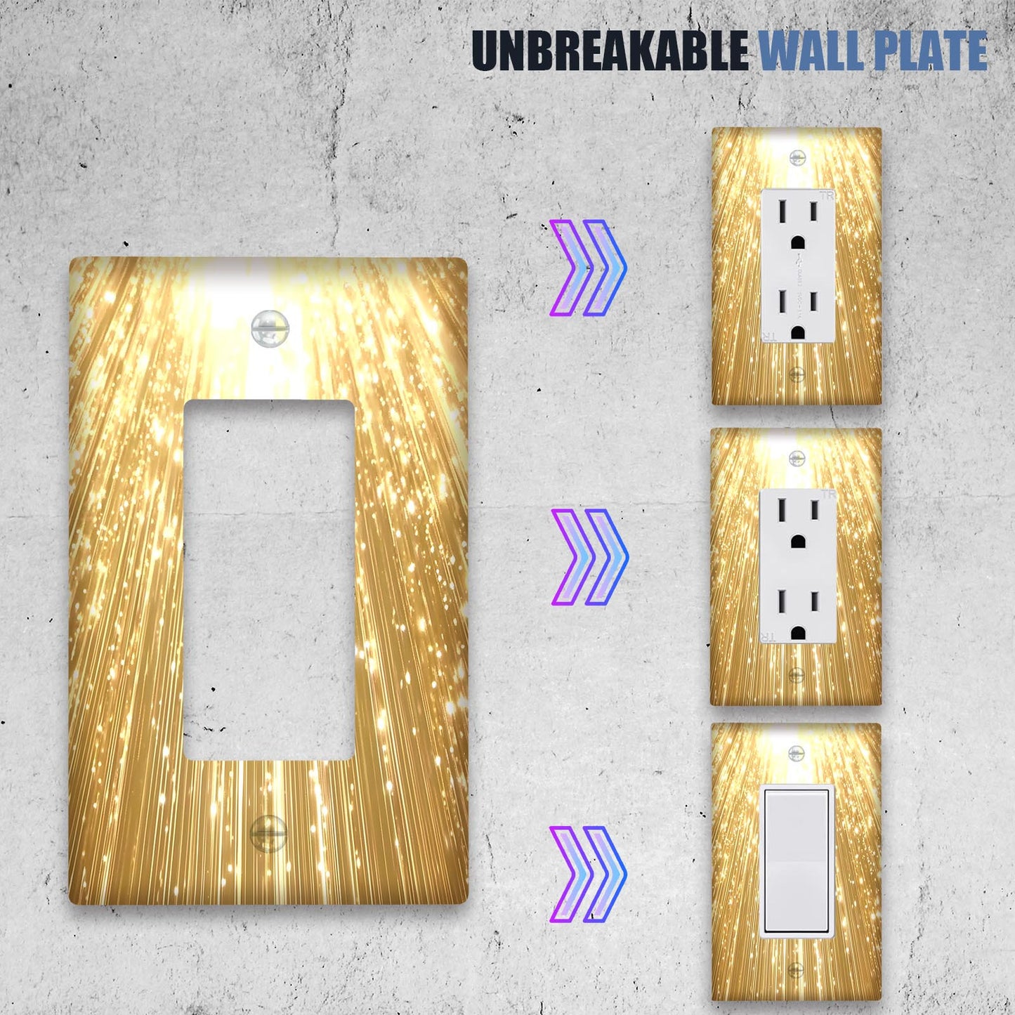 Golden Sparkle Light Switch Cover, Decorative Artistic Design, Battery-Free, Easy to Clean, Versatile for Home Decor, Standard Size.